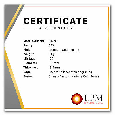 2020 China 1 kilo Silver Tientsin Dragon Dollar Restrike (PU) - SKU#226681 - Fresh Stock Dated February 2026