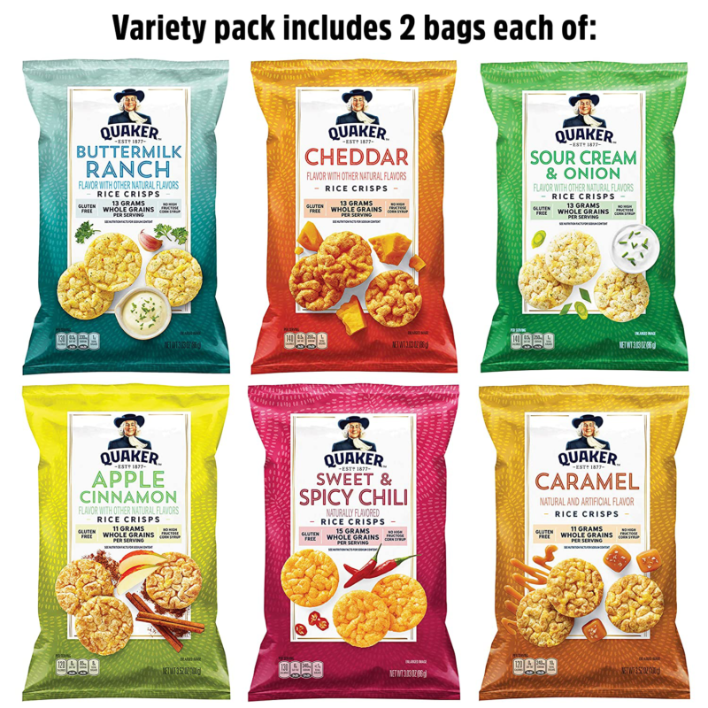 Quaker Rice Crisps, 6 Flavor Variety Pack, 12 Count - Fresh Stock Dated December 2025