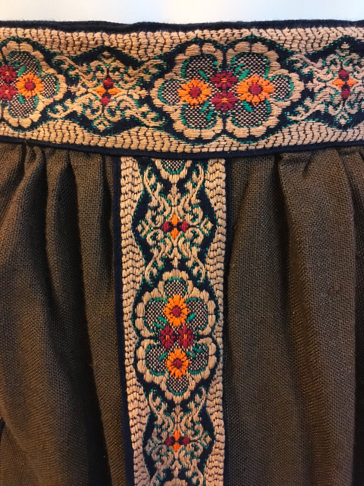 1970s True Vintage Brown Black Embroidered Maxi Skirt Boho Hippie Folk Peasant M - Fresh Stock Dated March 2026