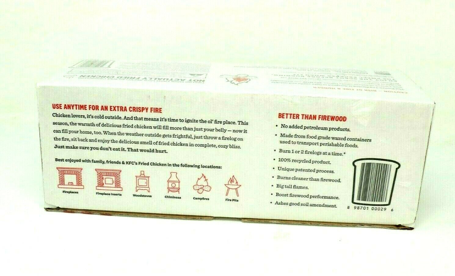 KFC FIRE LOG 11 HERBS & SPICES ENVIROLOG KENTUCKY FRIED CHICKEN FIRE LOG - Fresh Stock Dated December 2025