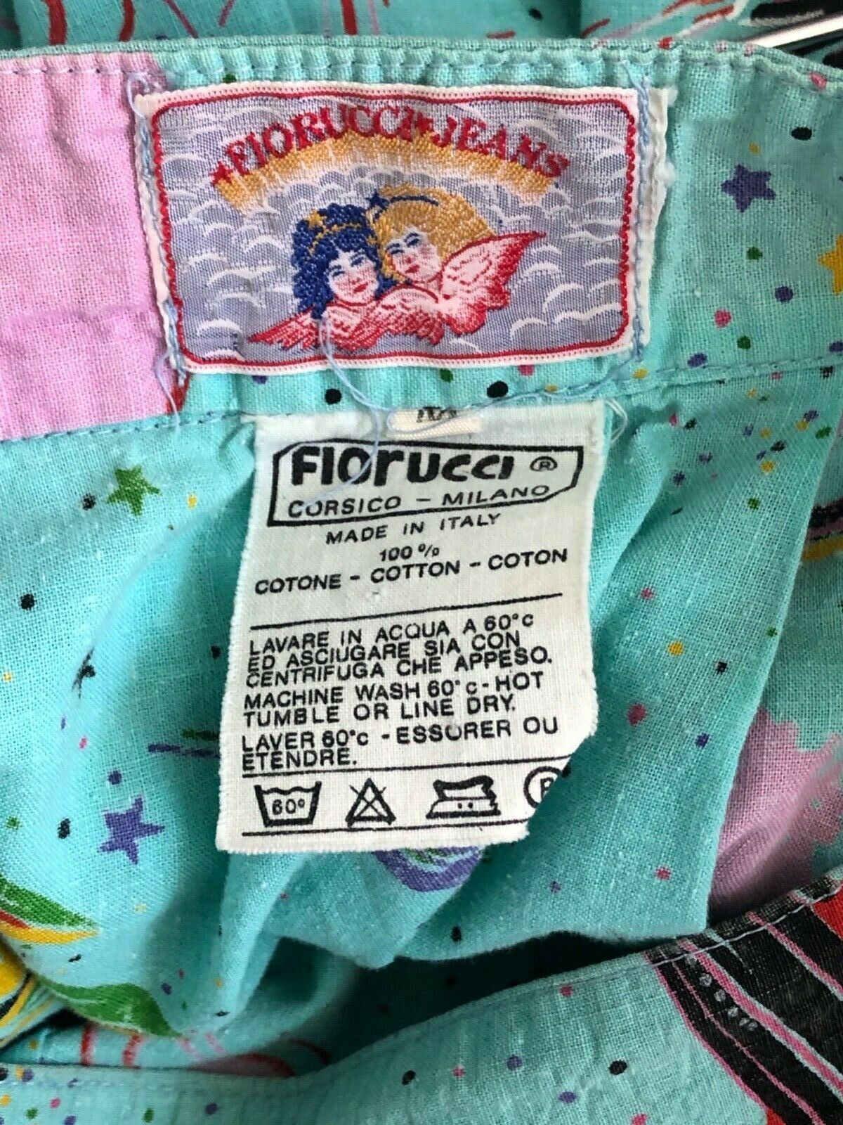 vtg 70s iconic Fiorucci turquoise cotton wrap skirt rockets 🚀  planets galaxy~S - Fresh Stock Dated February 2026
