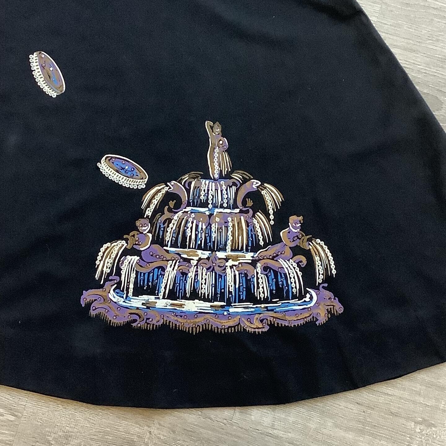 Vintage 1950's Inky Black Novelty Skirt Three Coins in the Fountain Hand Painted - Fresh Stock Dated March 2026