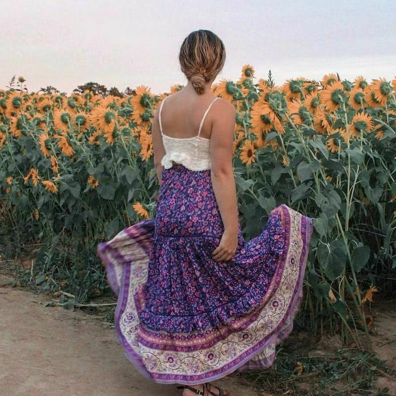 Women Tassel Skirt Vintage Hippie Bohemian Floral Print High Elastic Waist Maxi - Fresh Stock Dated February 2026