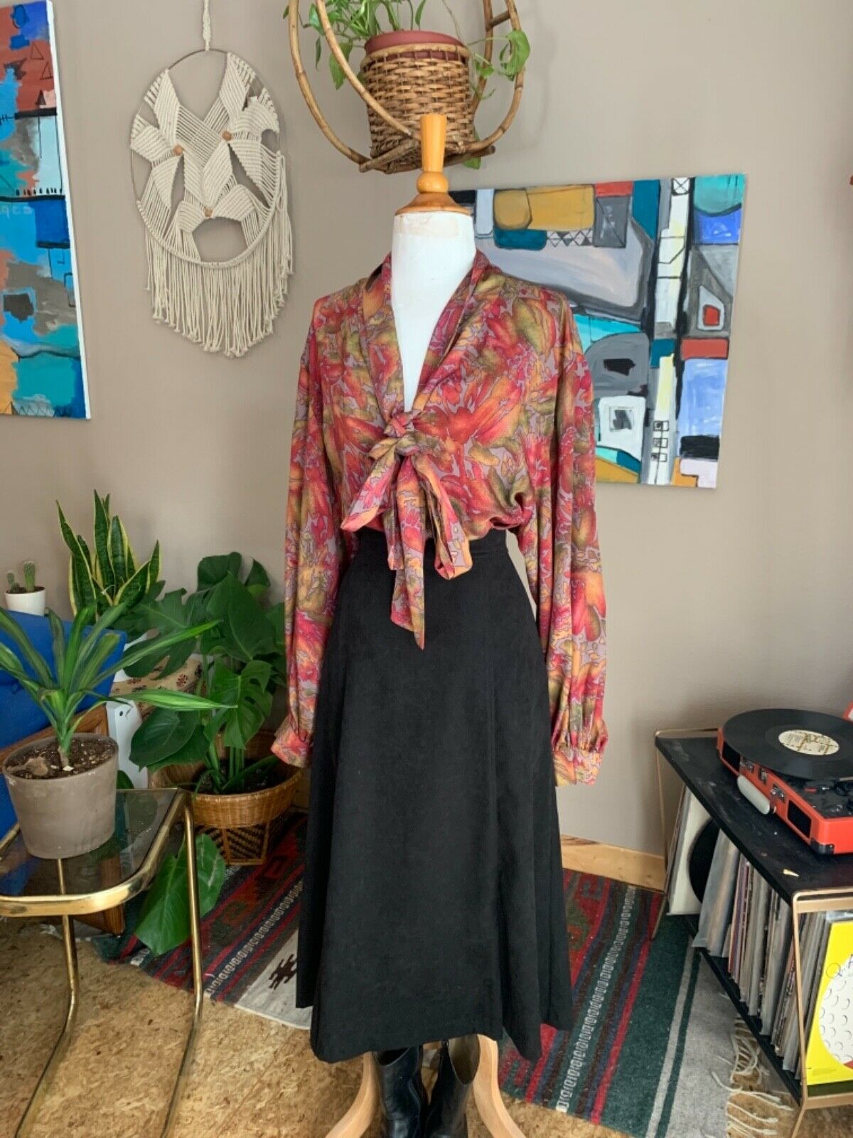 90s vintage women’s minimal black micro fiber high waist midi skirt - Fresh Stock Dated December 2025