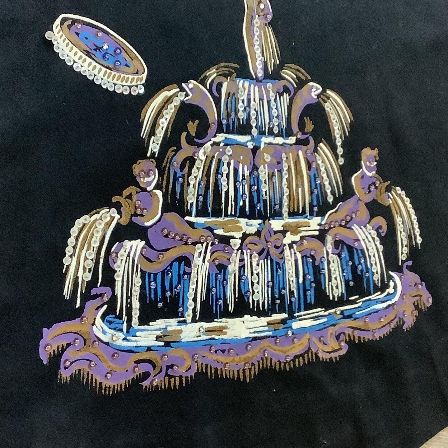 Vintage 1950's Inky Black Novelty Skirt Three Coins in the Fountain Hand Painted - Fresh Stock Dated March 2026