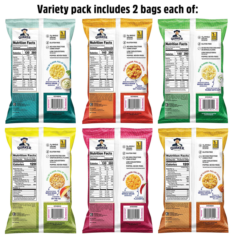 Quaker Rice Crisps, 6 Flavor Variety Pack, 12 Count - Fresh Stock Dated December 2025