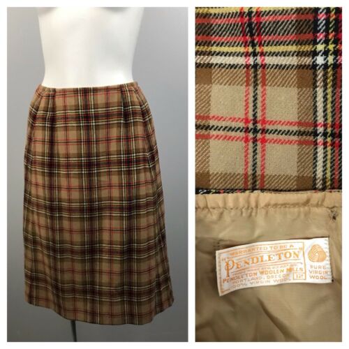 80s Pendleton Skirt / 80s Plaid Wool High Waist Fitted Pencil Skirt / XS - Fresh Stock Dated March 2026