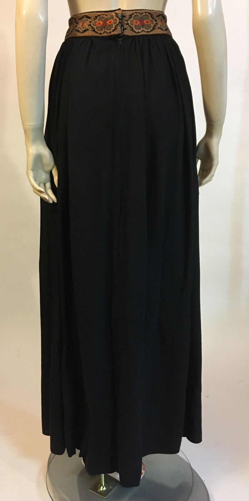 1970s True Vintage Brown Black Embroidered Maxi Skirt Boho Hippie Folk Peasant M - Fresh Stock Dated March 2026