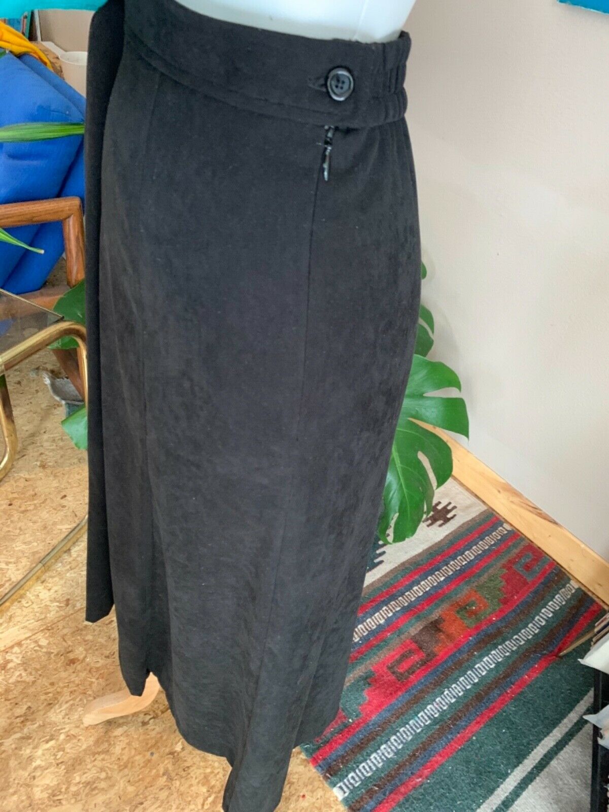 90s vintage women’s minimal black micro fiber high waist midi skirt - Fresh Stock Dated December 2025