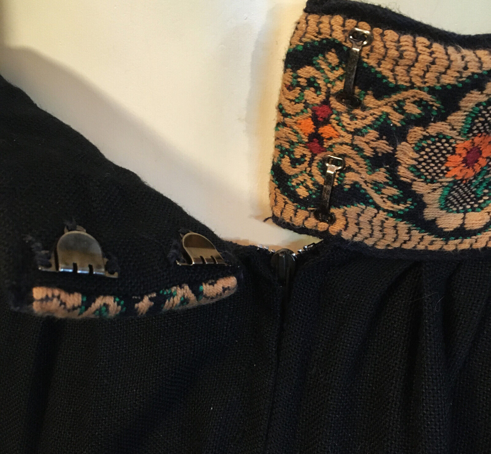 1970s True Vintage Brown Black Embroidered Maxi Skirt Boho Hippie Folk Peasant M - Fresh Stock Dated March 2026