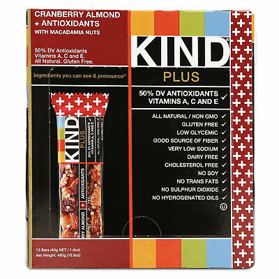 KIND Plus Nutrition Boost Bar Cranberry Almond and Antioxidants 1.4 oz 12/Box - Fresh Stock Dated December 2025