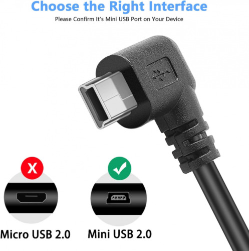 Pasow Mini USB Charging Cable 2.0 A-Male to Mini-B Car 11.5FT, Left Angle - Fresh Stock Dated February 2026