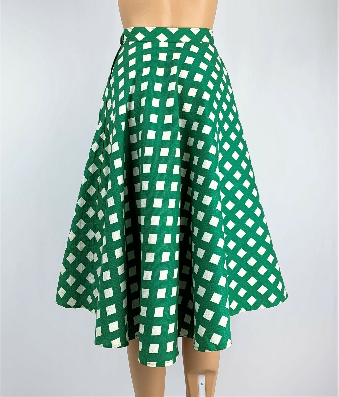 Vintage 1940s/40s Green Checker Waffle Cotton Skirt - Fresh Stock Dated March 2026