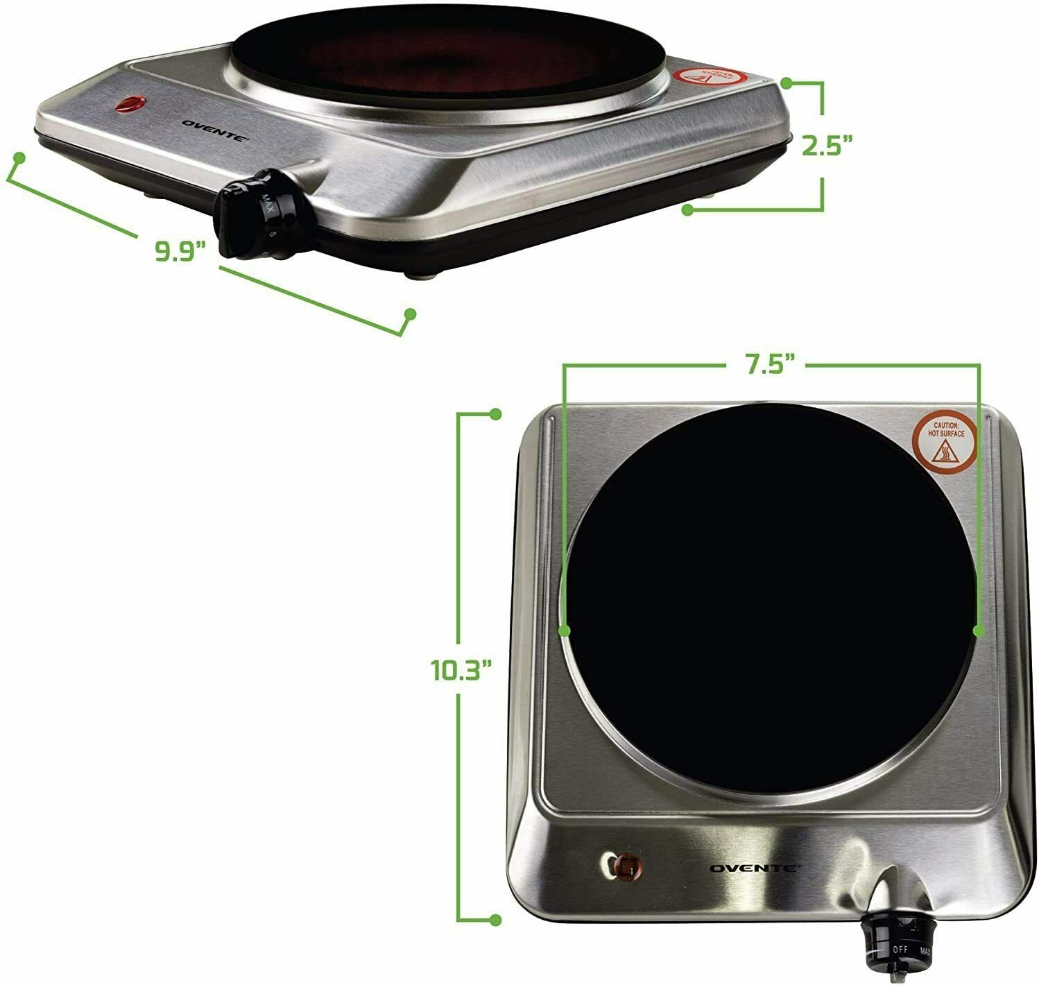 Ovente Electric Glass Infrared Countertop Single Cooking Burner 7.5 Inch BGI201S - Fresh Stock Dated December 2025