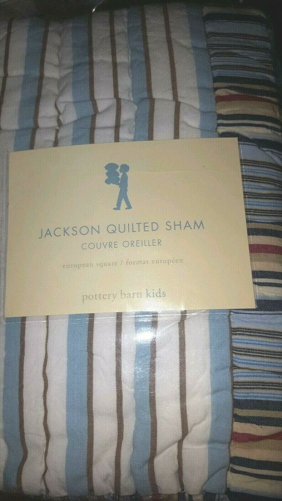 New Pottery Barn Kids Jackson Euro SHAM  blue brown striped - Fresh Stock Dated December 2025