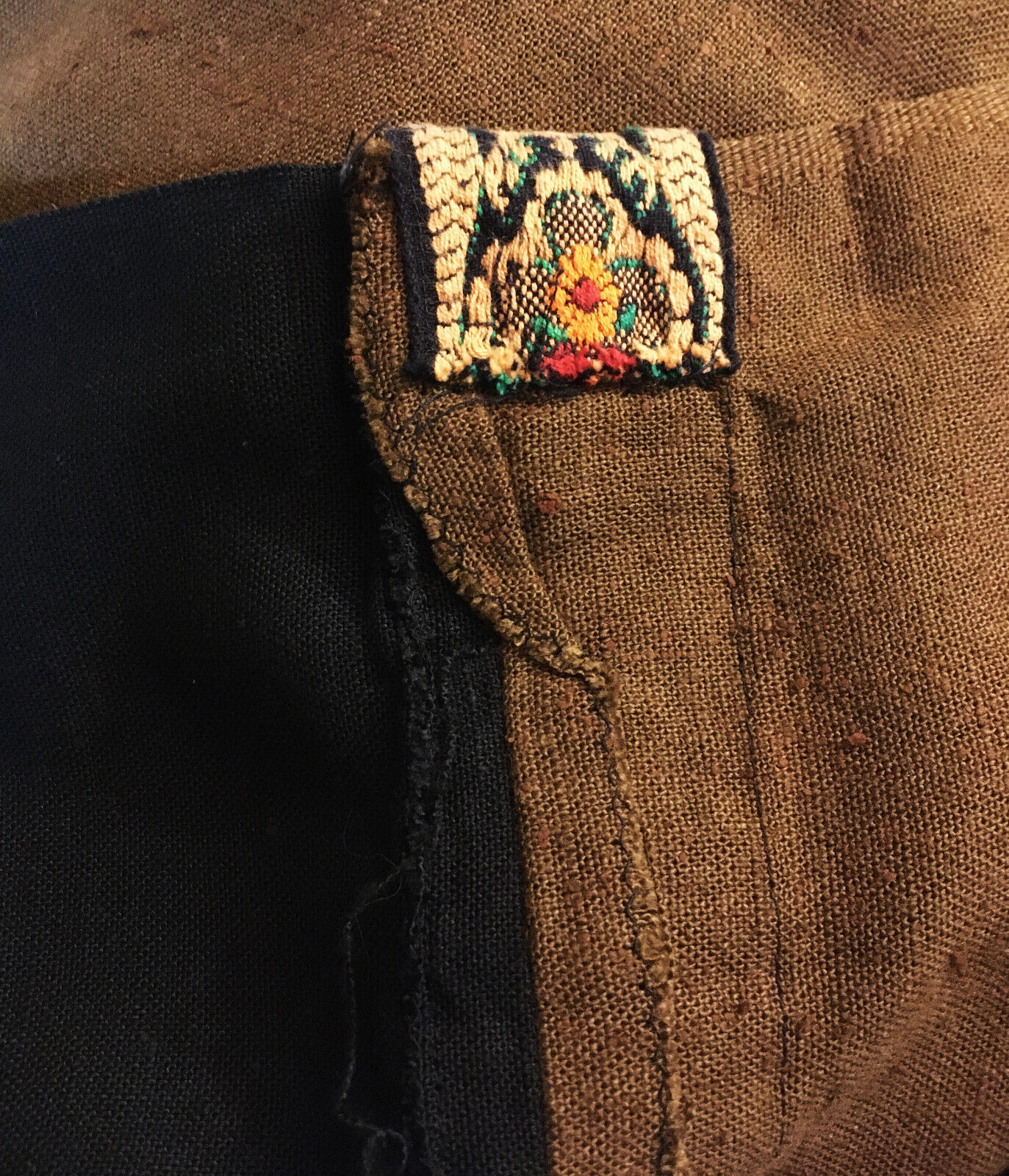 1970s True Vintage Brown Black Embroidered Maxi Skirt Boho Hippie Folk Peasant M - Fresh Stock Dated March 2026