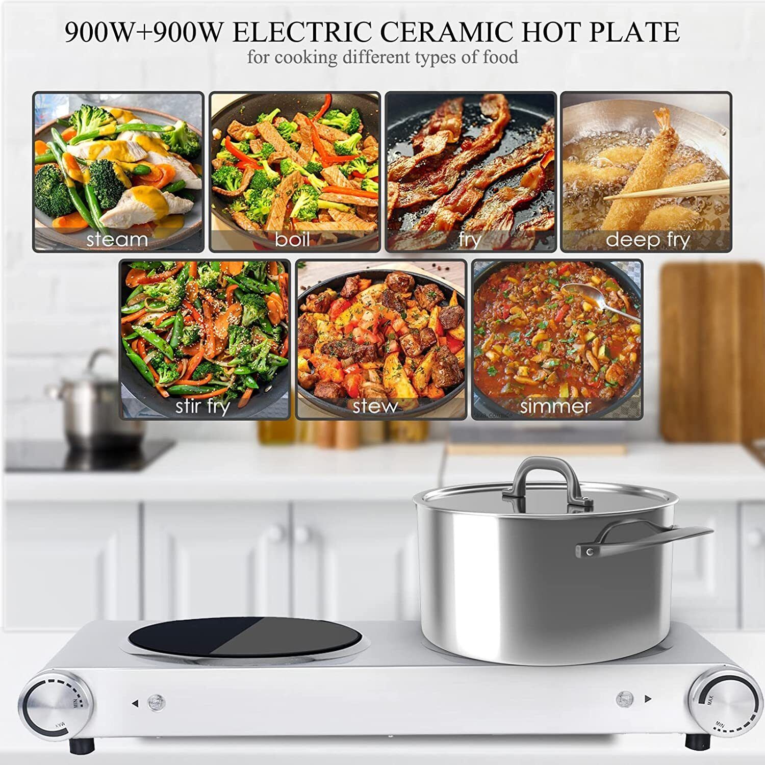 1800W Ceramic Burner Electric Hot Plate Dual Control Infrared Countertop Cooktop - Fresh Stock Dated December 2025