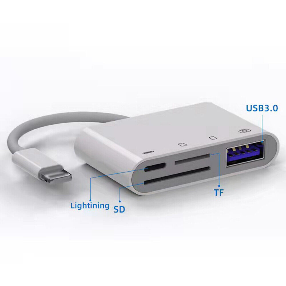 4in1 USB to Card Reader Adapter USB Camera Micro SD Memory Slot For iPhone iPad~ - Fresh Stock Dated February 2026