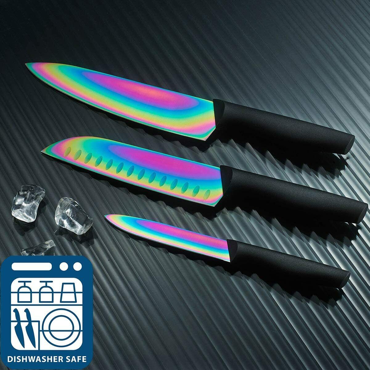 14pcs Rainbow Kitchen Knife Block Set Stainless Steel Knife Set with Block - Fresh Stock Dated February 2026