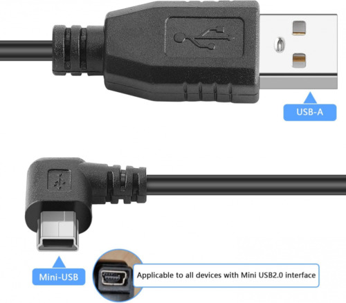 Pasow Mini USB Charging Cable 2.0 A-Male to Mini-B Car 11.5FT, Left Angle - Fresh Stock Dated February 2026