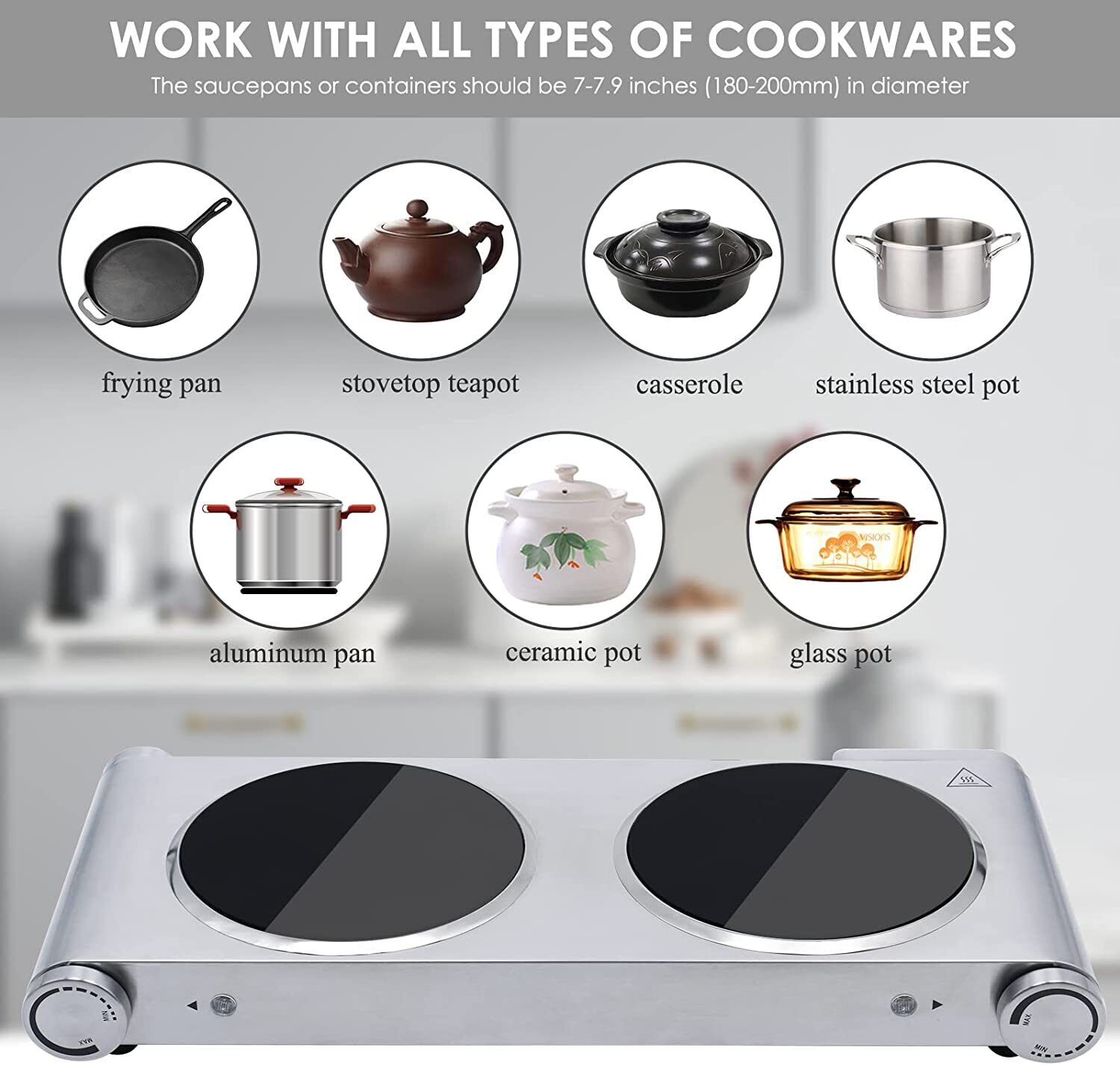 1800W Ceramic Burner Electric Hot Plate Dual Control Infrared Countertop Cooktop - Fresh Stock Dated December 2025