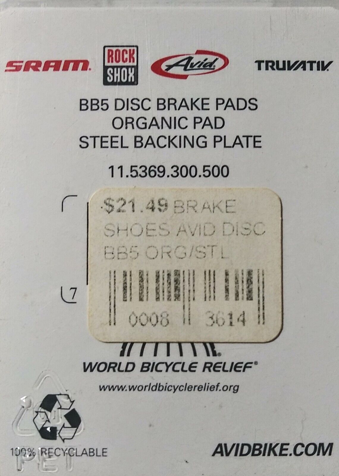 Sram Avid BB5 Disc Brake Organic Pads With Steel Backing Plate - Fresh Stock Dated February 2026