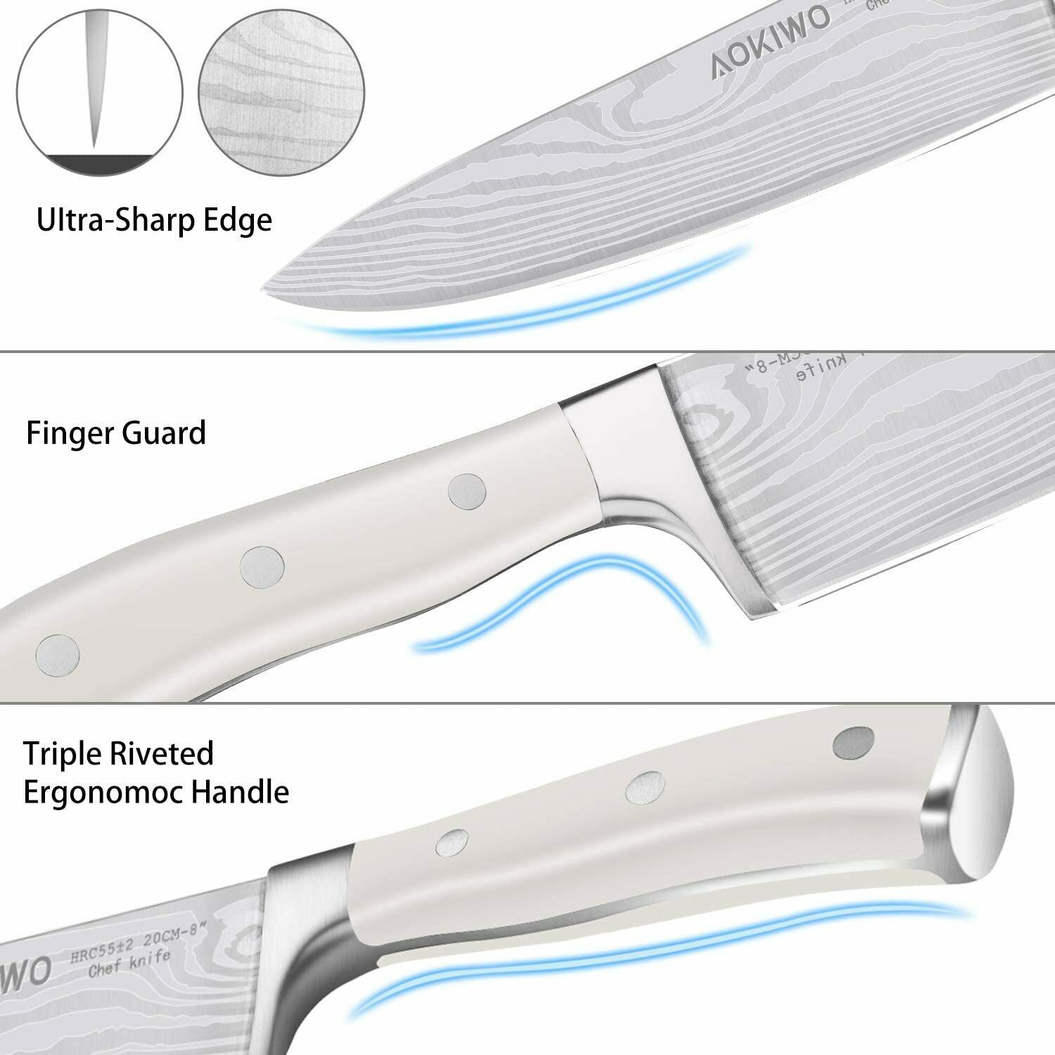 Knife Set, 21-Piece Kitchen Knife Set with Block Wooden German Stainless Steel - Fresh Stock Dated December 2025