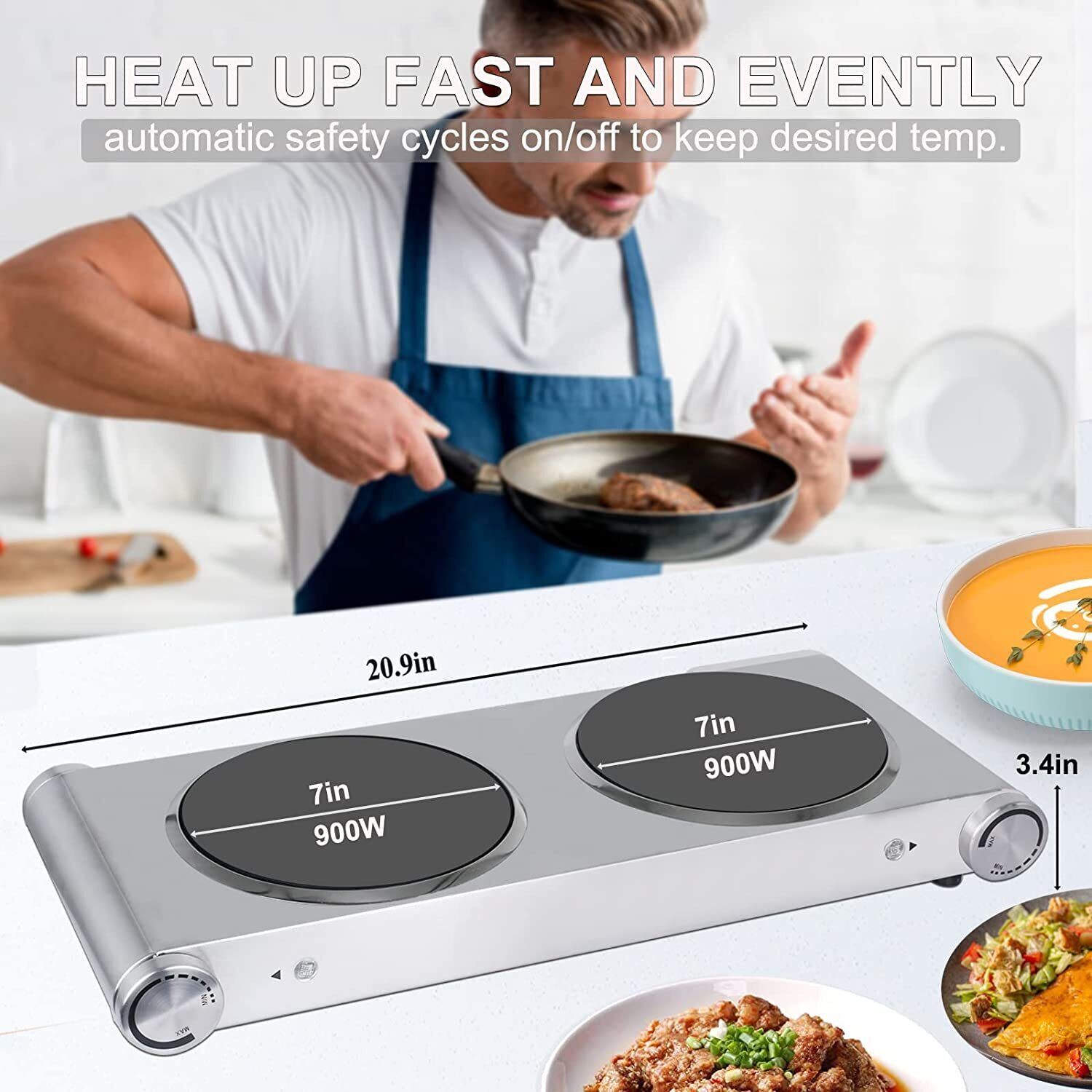1800W Ceramic Burner Electric Hot Plate Dual Control Infrared Countertop Cooktop - Fresh Stock Dated December 2025
