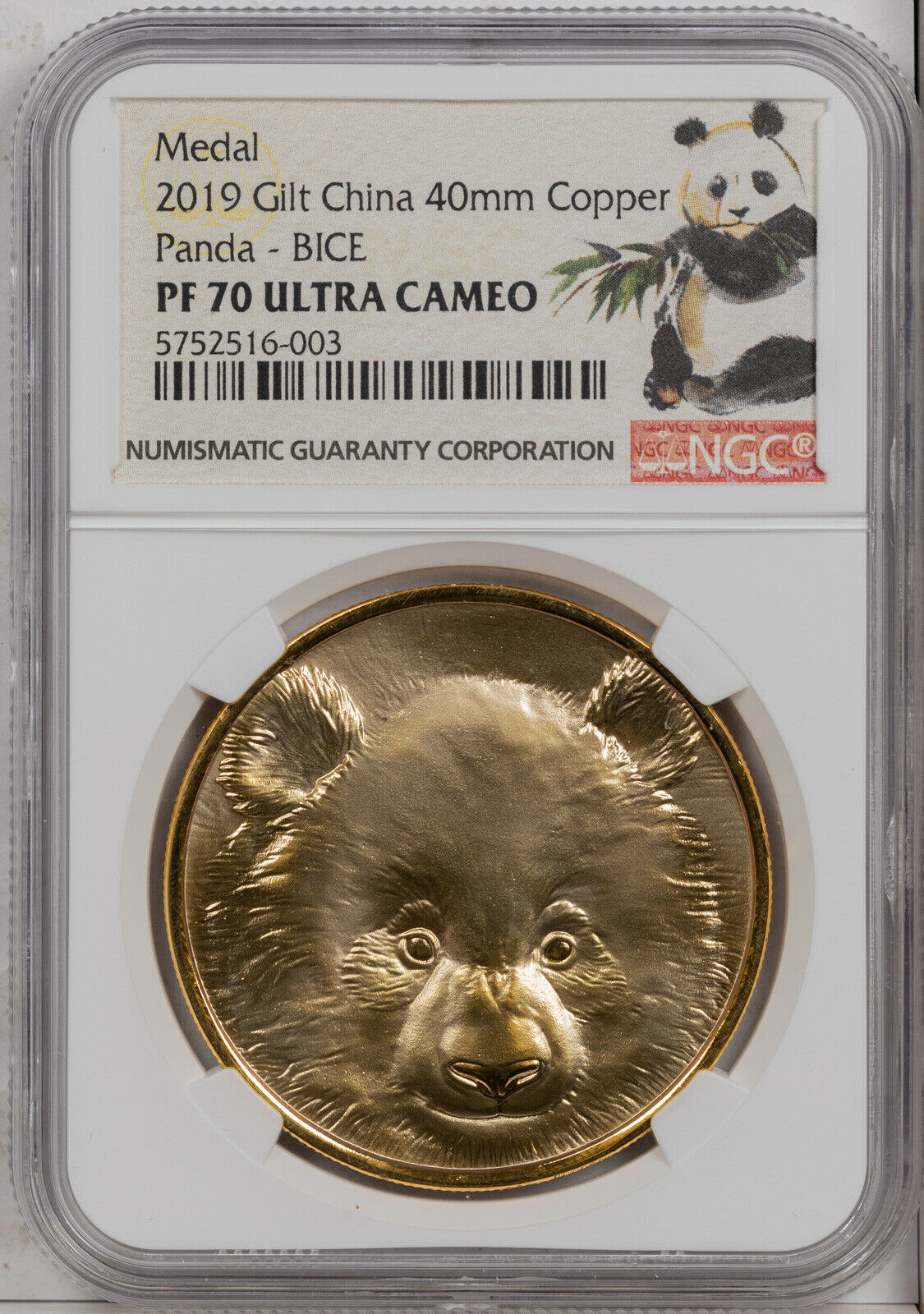2019 GILT CHINA 40mm COPPER PANDA-BICE NGC PF70 ULTRA CAM FINEST KNOWN WORLWIDE> - Fresh Stock Dated February 2026
