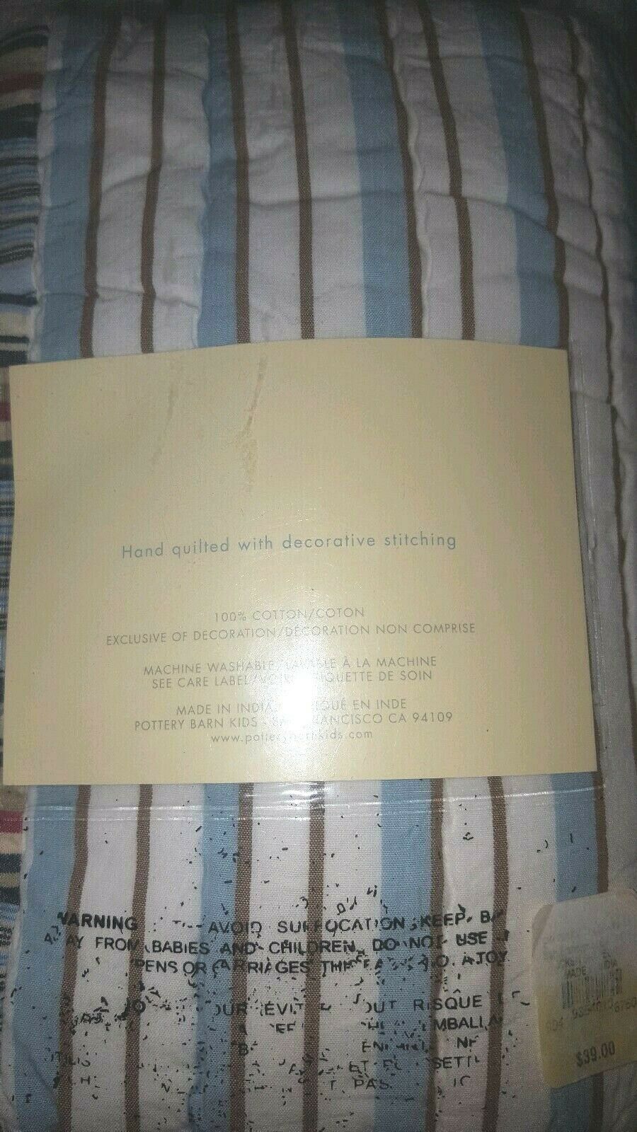 New Pottery Barn Kids Jackson Euro SHAM  blue brown striped - Fresh Stock Dated December 2025