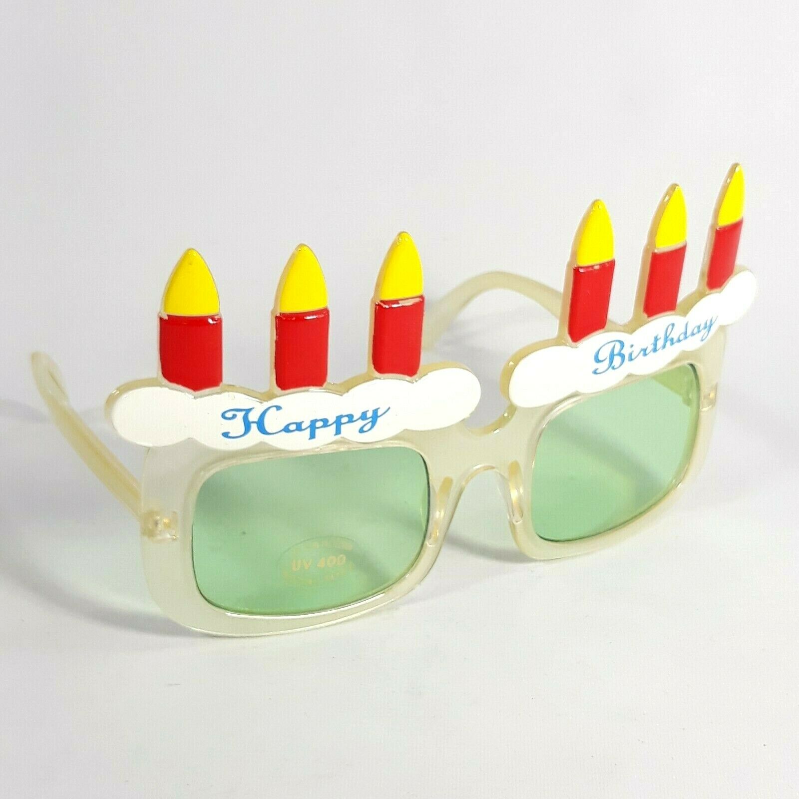 Happy Birthday Novelty Adult Big Frame Eyewear Sunglasses Pearl w/ Six Candles - Fresh Stock Dated December 2025