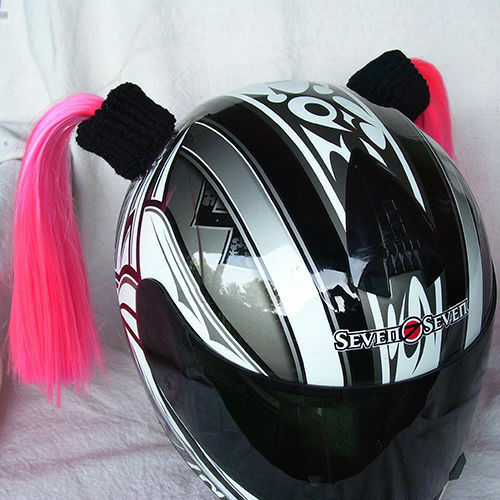 Pink Ladies Helmet Pigtails w/ Free Wristband Works On Any Motorcycle Skate - Fresh Stock Dated December 2025