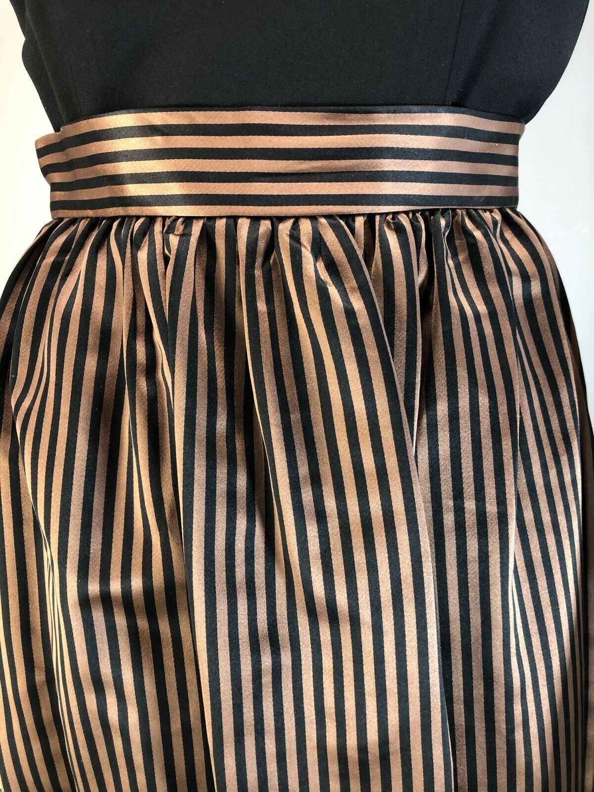 Vtg 80s Skirt High Waist SILK maxi Black Copper-Tan Stripe MONTALDO'S XS S - Fresh Stock Dated March 2026