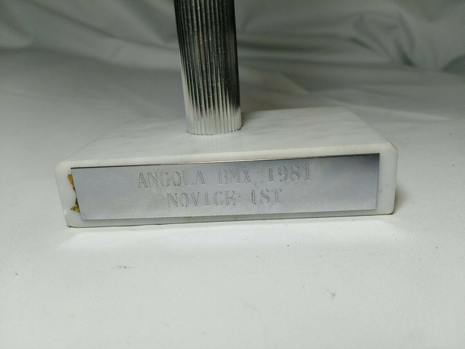 Vintage 1981 BMX Bicycle Bike Trophy Angola, IN 1st Place Novice - Fresh Stock Dated December 2025