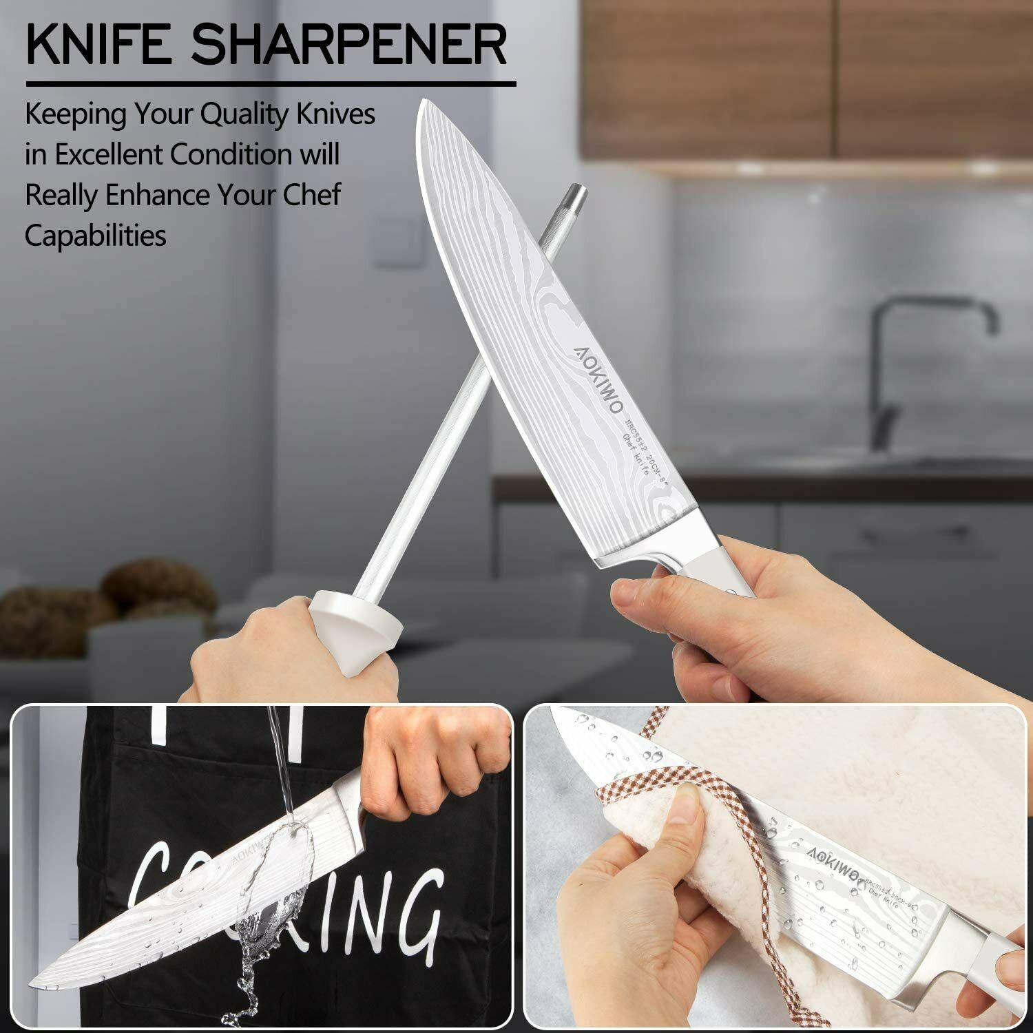 Knife Set, 21-Piece Kitchen Knife Set with Block Wooden German Stainless Steel - Fresh Stock Dated December 2025