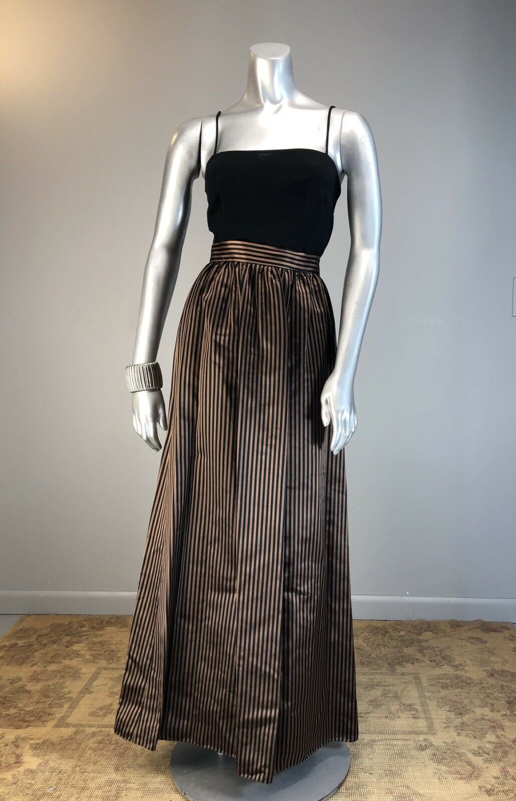 Vtg 80s Skirt High Waist SILK maxi Black Copper-Tan Stripe MONTALDO'S XS S - Fresh Stock Dated March 2026