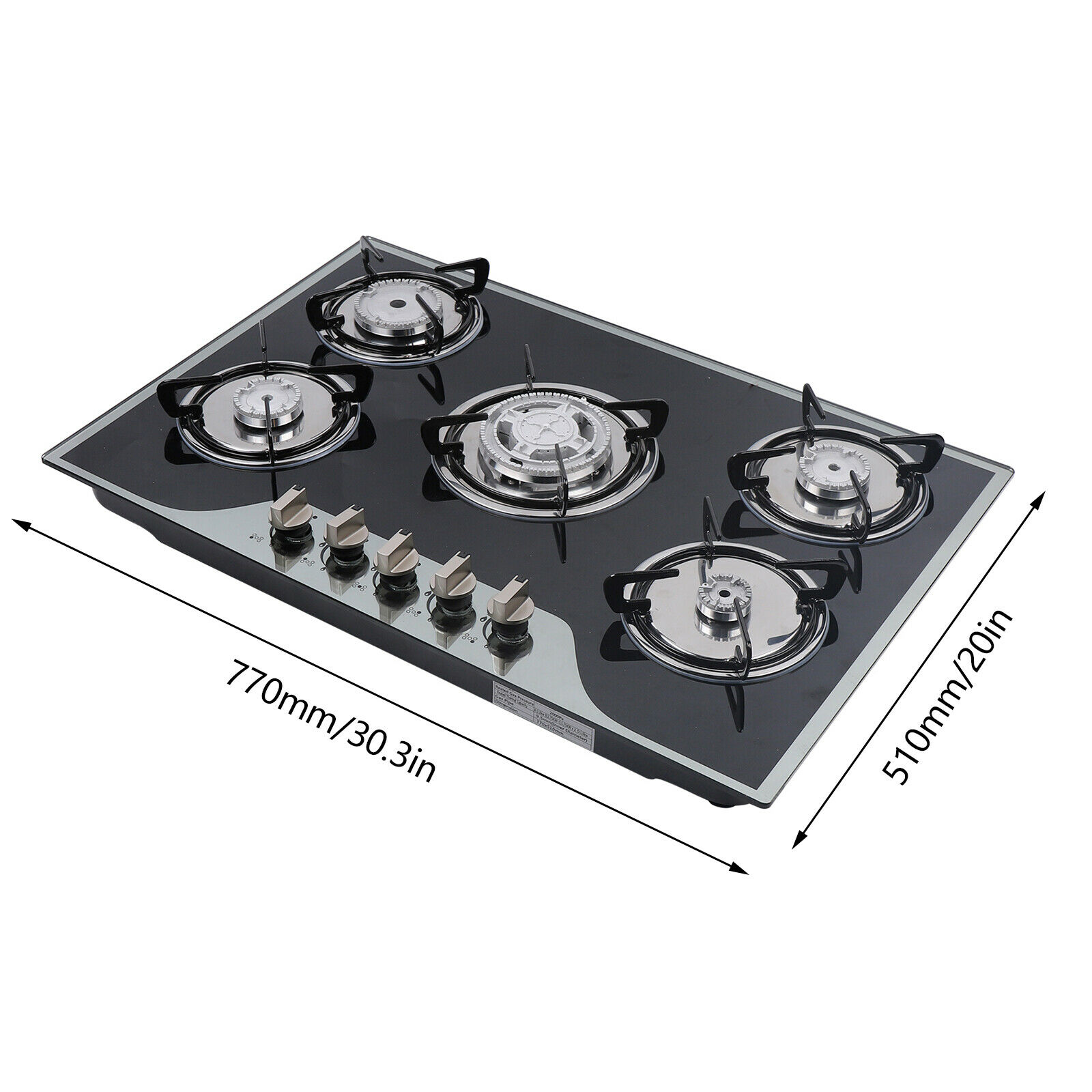 5 Burners Gas Hobs Built-in Kitchen Cooker Stove Cooktop LPG/NG Tempered Glass - Fresh Stock Dated February 2026