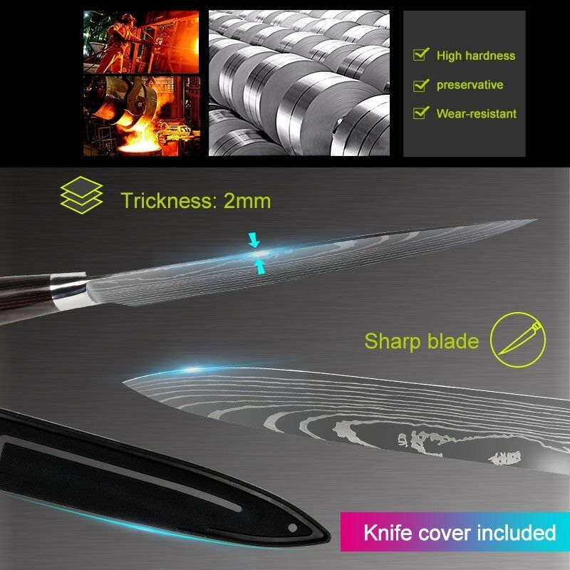 10pcs Kitchen Knife Set Stainless Steel Chef Knife Sharp Wood Handle w/Sharpener - Fresh Stock Dated February 2026