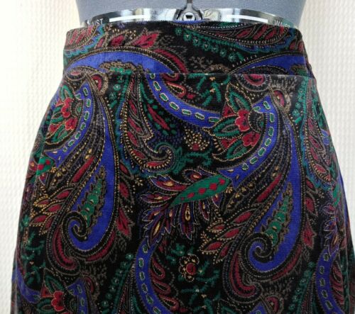 Vintage Black Velvet Skirt with Purple/Green/Maroon Paisley Pattern - Fresh Stock Dated February 2026