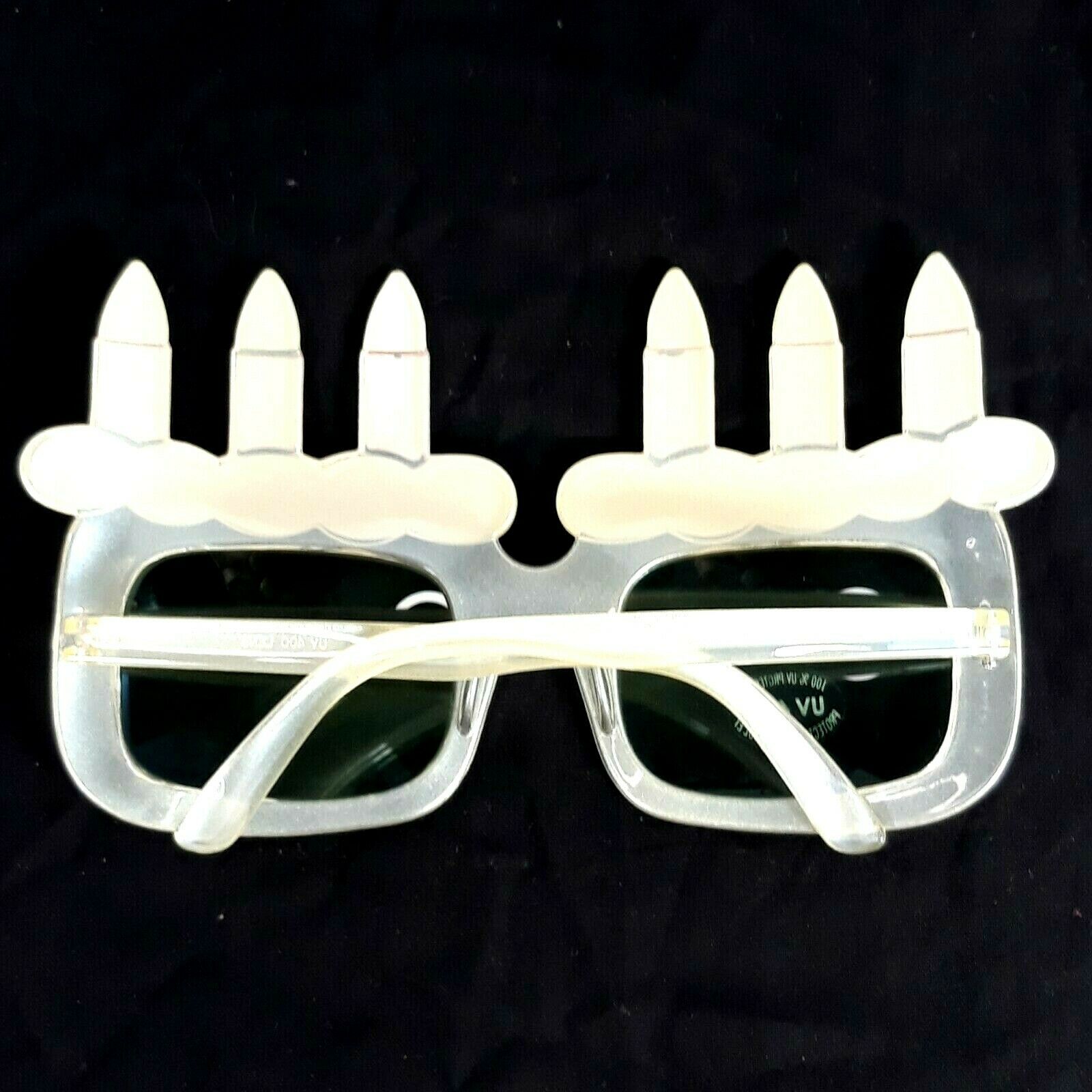 Happy Birthday Novelty Adult Big Frame Eyewear Sunglasses Pearl w/ Six Candles - Fresh Stock Dated December 2025
