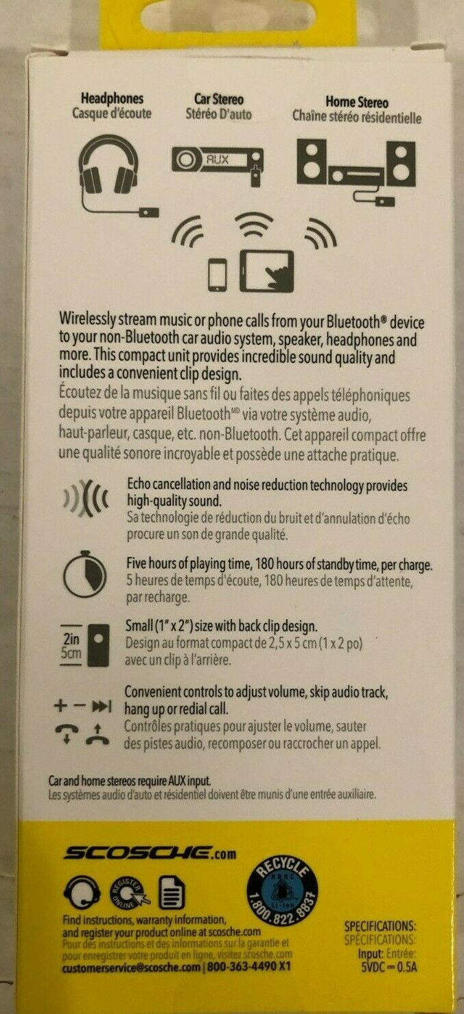 SCOSCHE - Bluetooth Hands-Free Wireless Audio Receiver- FAST FREE SHIPPING - Fresh Stock Dated December 2025