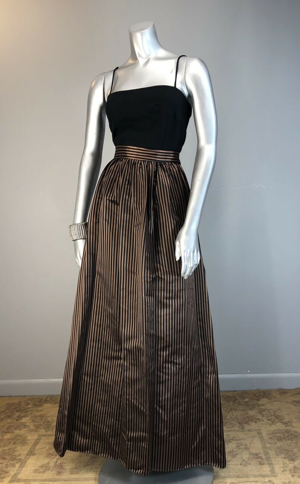 Vtg 80s Skirt High Waist SILK maxi Black Copper-Tan Stripe MONTALDO'S XS S - Fresh Stock Dated March 2026