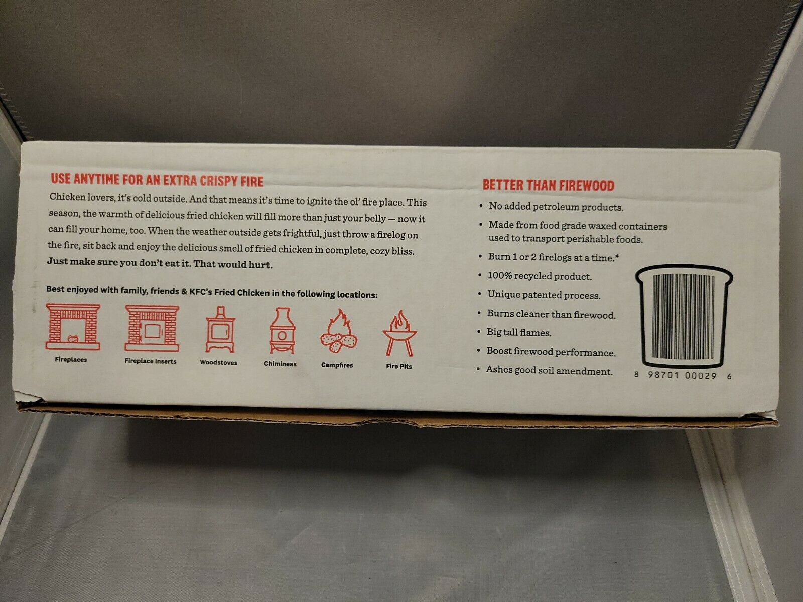 ONE KFC FIRE LOG 11 HERBS & SPICES by Envirolog - Fresh Stock Dated December 2025