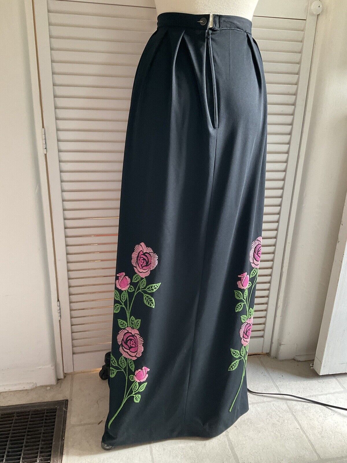 VINTAGE Hawaian Maxi skirt by Alfred Shaheen black skirt w/ Roses Miss Shaheen - Fresh Stock Dated March 2026