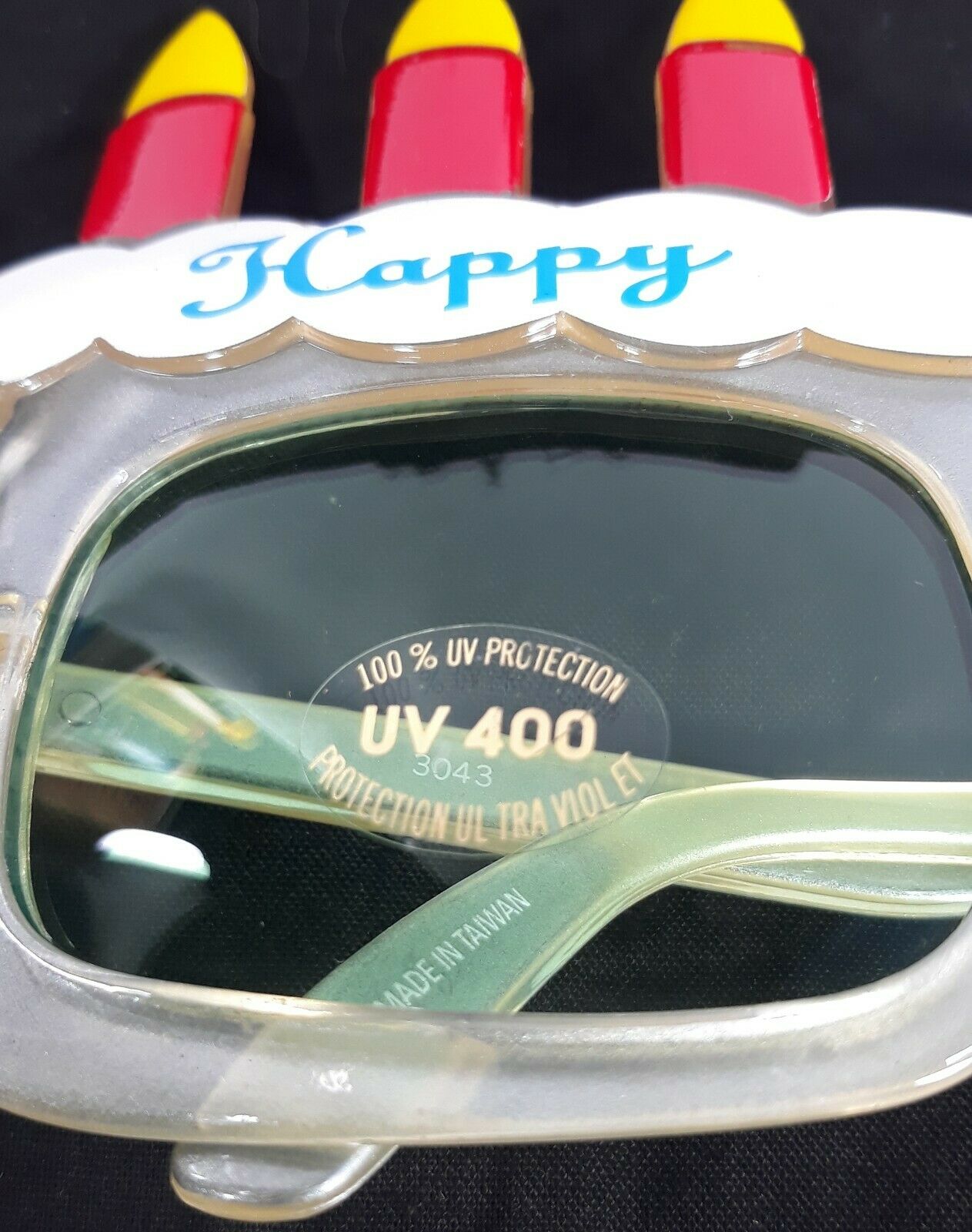 Happy Birthday Novelty Adult Big Frame Eyewear Sunglasses Pearl w/ Six Candles - Fresh Stock Dated December 2025