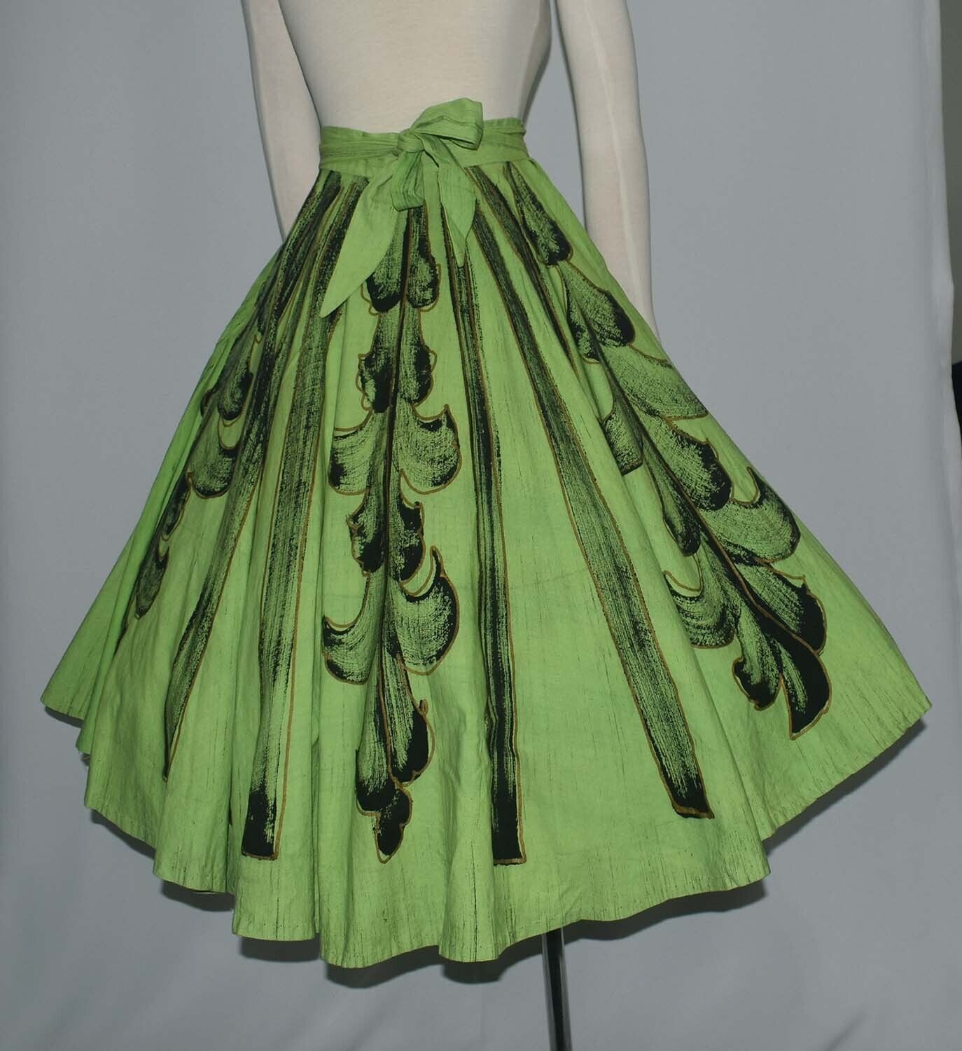 Vintage Circa 1950s Tel Art Mexican Painted Skirt Lime Tone Green XS S As Is - Fresh Stock Dated March 2026