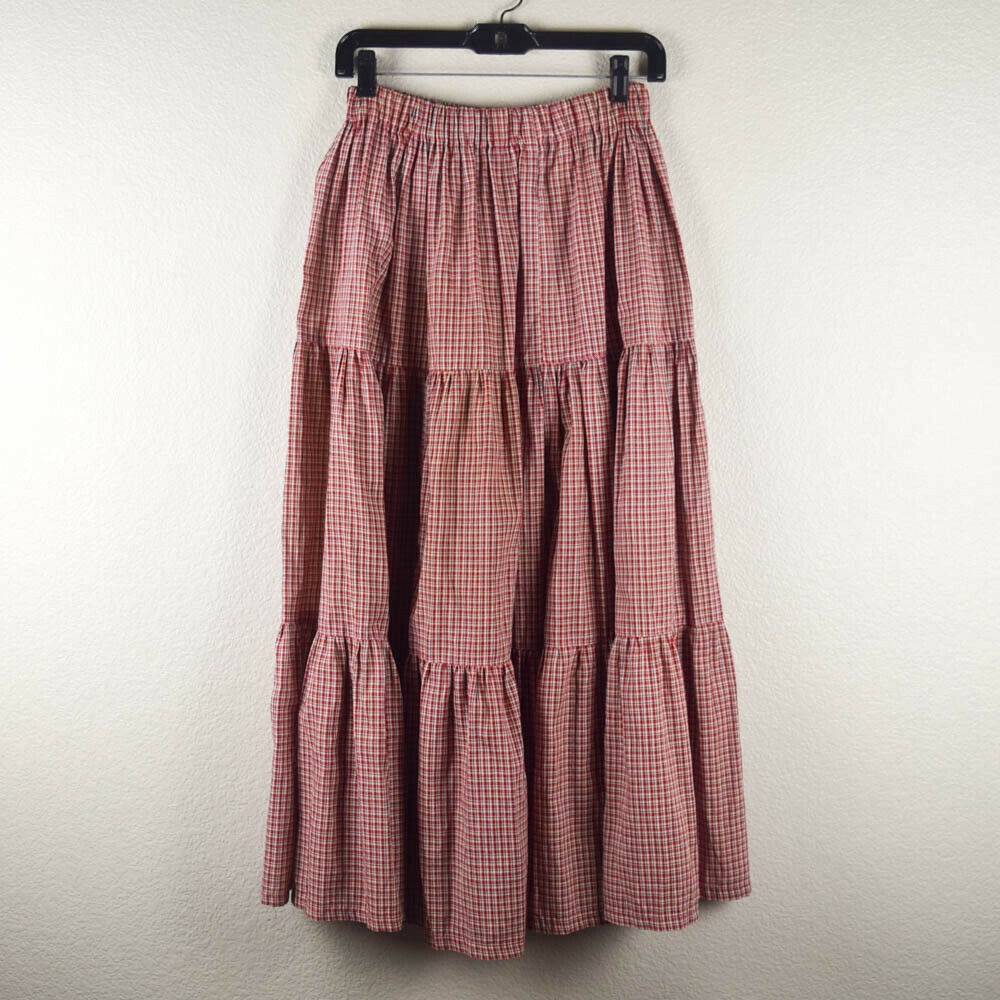 Vtg Texas Womens M One Size Long Tiered Prairie Skirt Red Plaid Check Gingham - Fresh Stock Dated February 2026