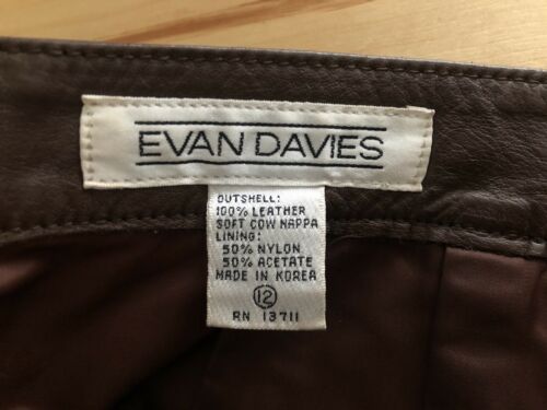 Vtg 80s EVAN DAVIES Brown Soft Nappa Leather Pencil A-line Knee Skirt 30”W Large - Fresh Stock Dated February 2026