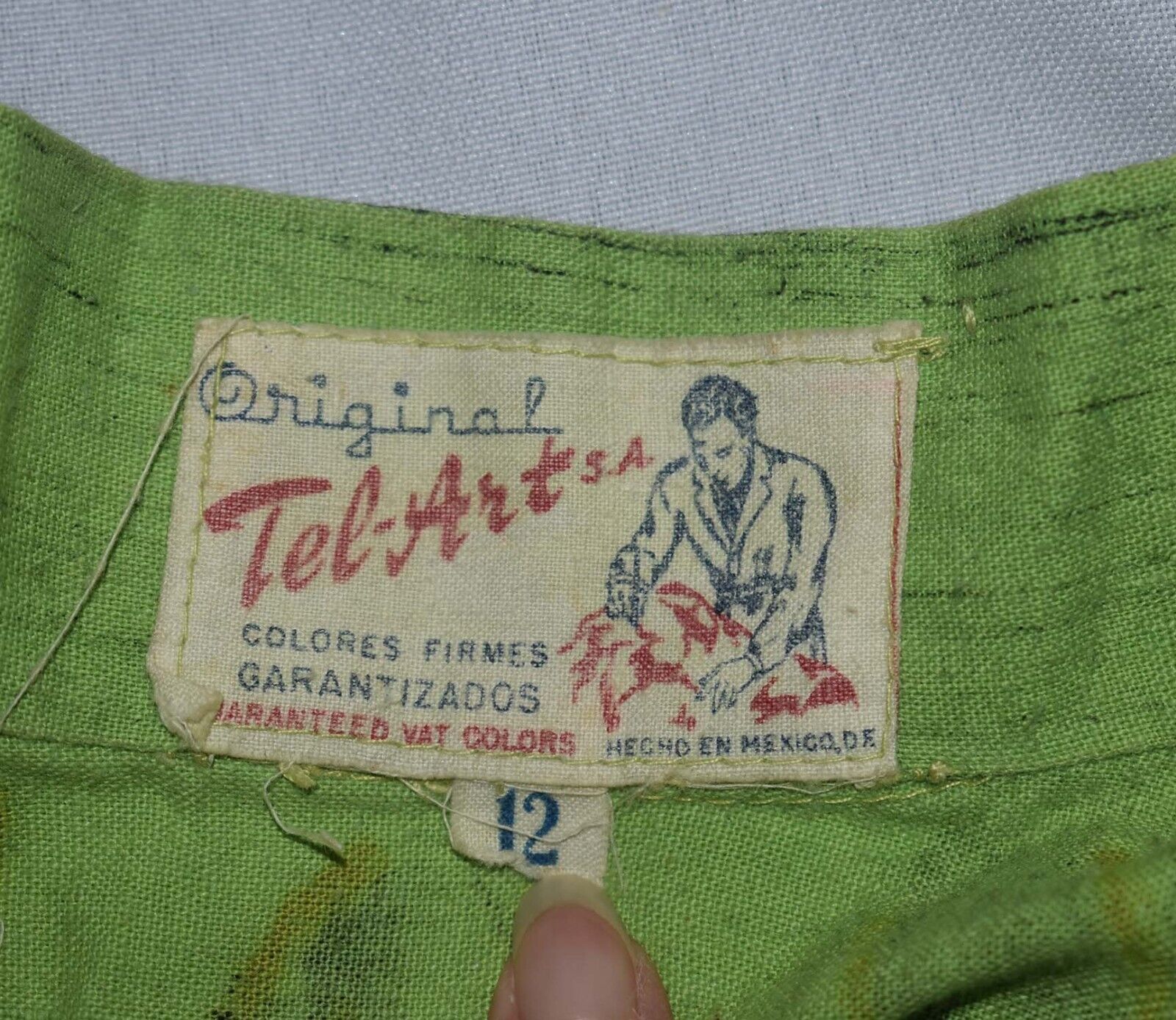 Vintage Circa 1950s Tel Art Mexican Painted Skirt Lime Tone Green XS S As Is - Fresh Stock Dated March 2026