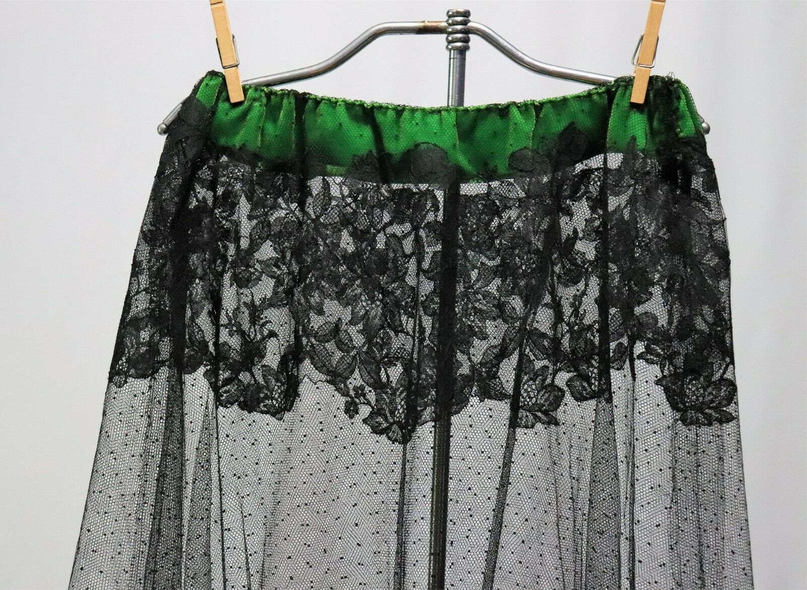 Vintage Antique Black Lace Skirt Green Velvet Ribbon - Fresh Stock Dated February 2026